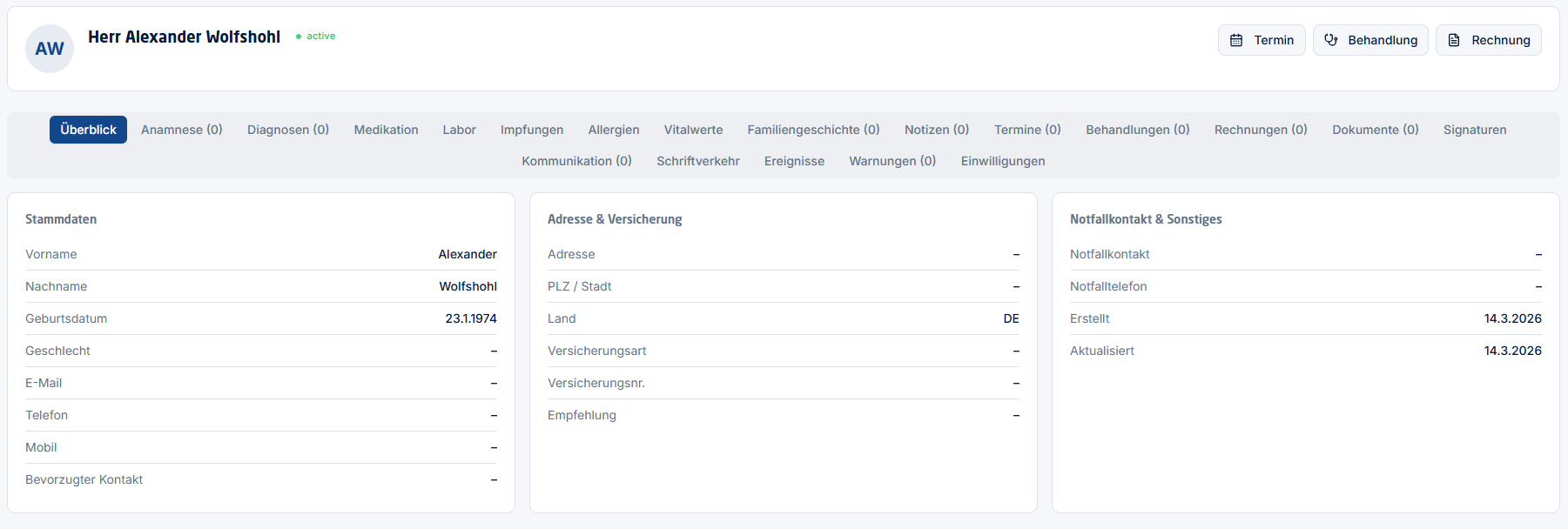 Digitale Patientenakte in time4care nach Migration der heilpraxisLIFE-Daten