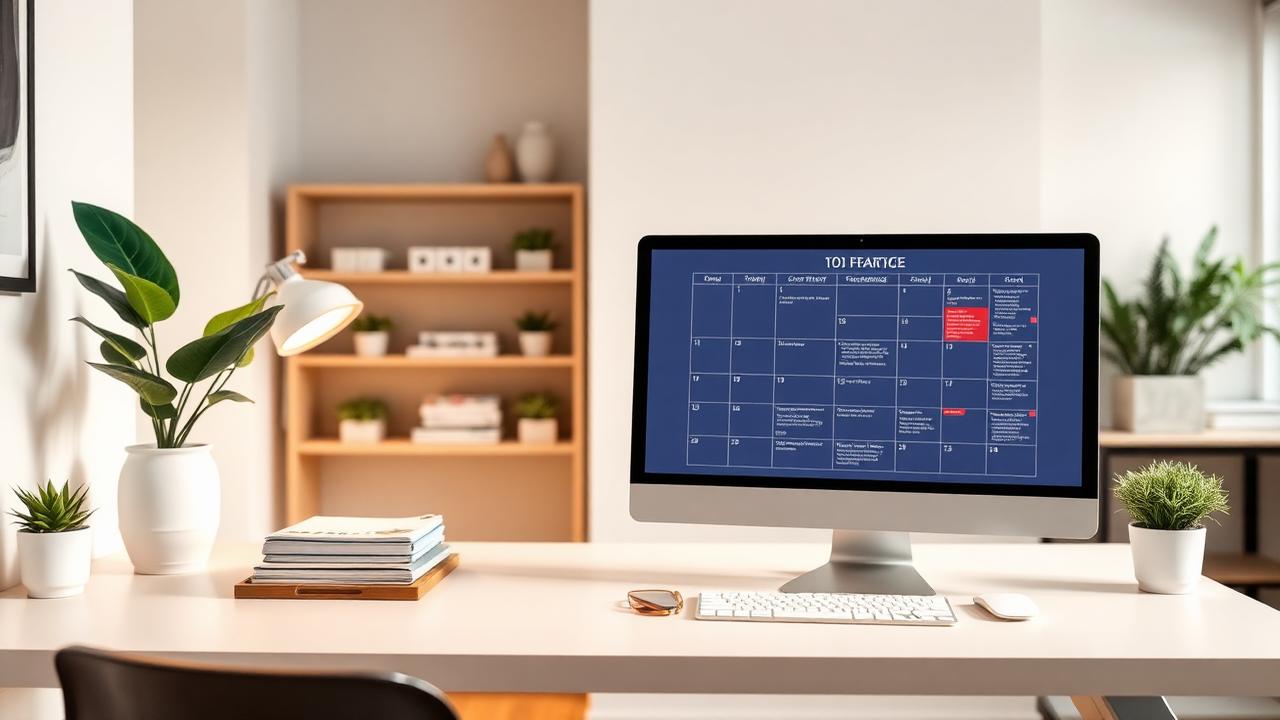 Empfangsbereich einer Praxis mit Kalender am Bildschirm